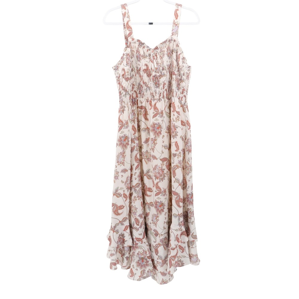 NWT Grace Karin Floral Paisley Smocked Midi Dress Ruffle Hem Sleeveless 2XL - Picture 2 of 9